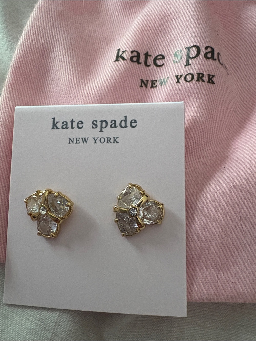 Kate Spade Gold Crystal Floral Stud Earrings w/ dustbag NWT - Picture 6 of 6